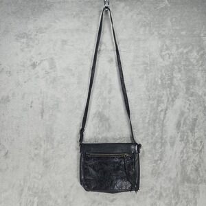 The Sak Sanibel Mini Crossbody Bag Leather Boho‎ Embossed Black Pockets